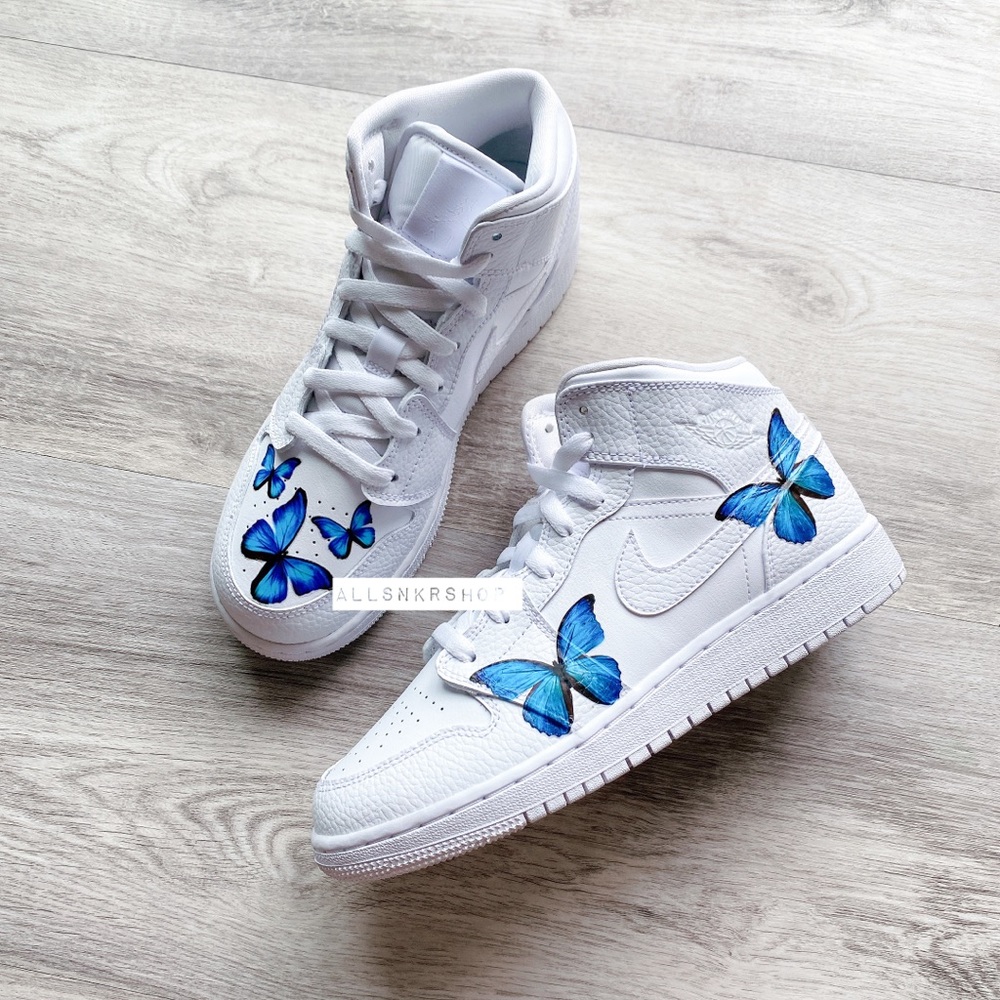 Nike AJ Air Jordan 1 mid custom buttefly - Picture 2 of 7